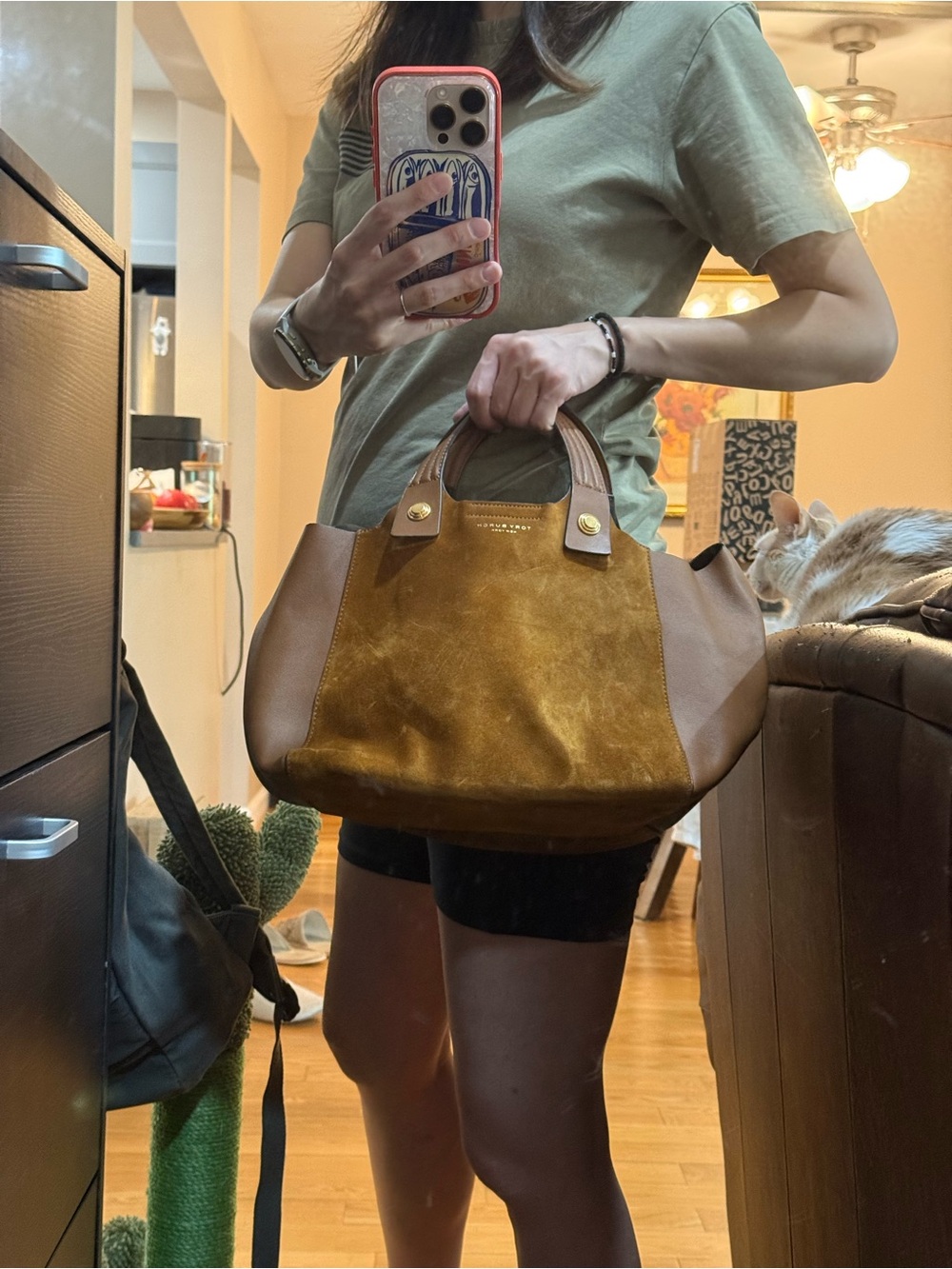 Tory Burch Brown Suede & Leather Shoulder Tote with Gold Hardware - Picture 4 of 5